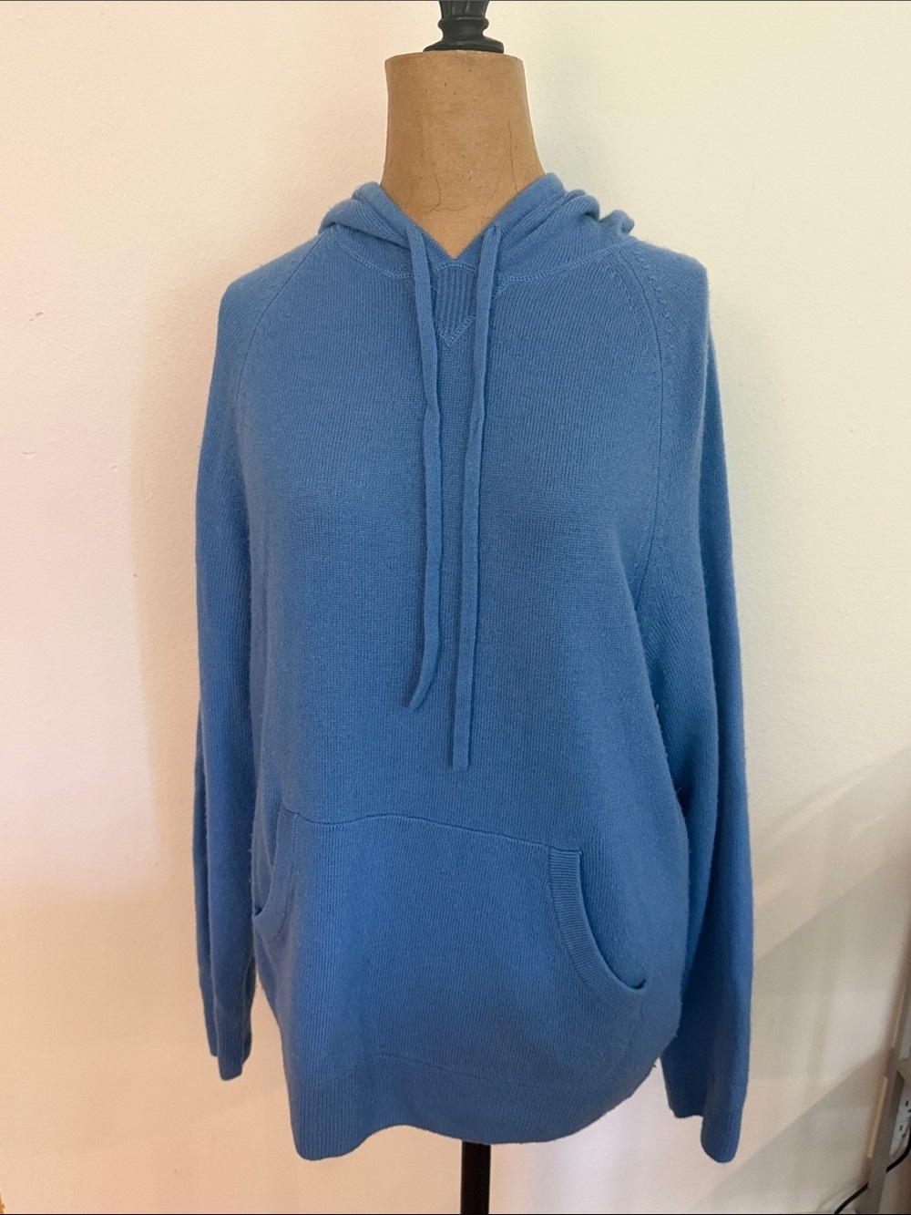 1901 sz S merino cashmere oversized cozy Blue Hooded Knit Pullover great cond